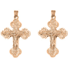 14K or 18K Gold 37mm Budded Crucifix Earrings