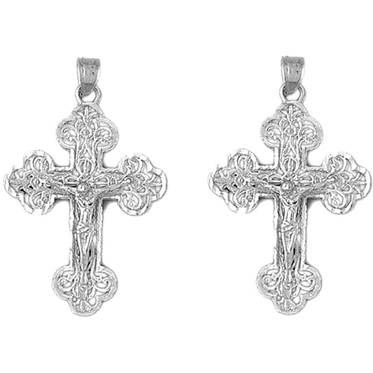 Sterling Silver 37mm Budded Crucifix Earrings