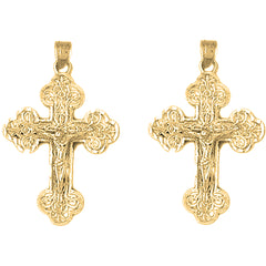 14K or 18K Gold 37mm Budded Crucifix Earrings