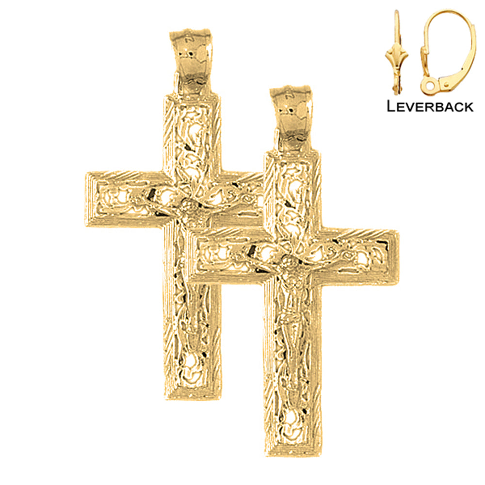 14K or 18K Gold Vine Crucifix Earrings