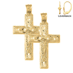 Sterling Silver 46mm Vine Crucifix Earrings (White or Yellow Gold Plated)