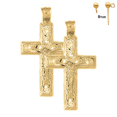 Sterling Silver 46mm Vine Crucifix Earrings (White or Yellow Gold Plated)