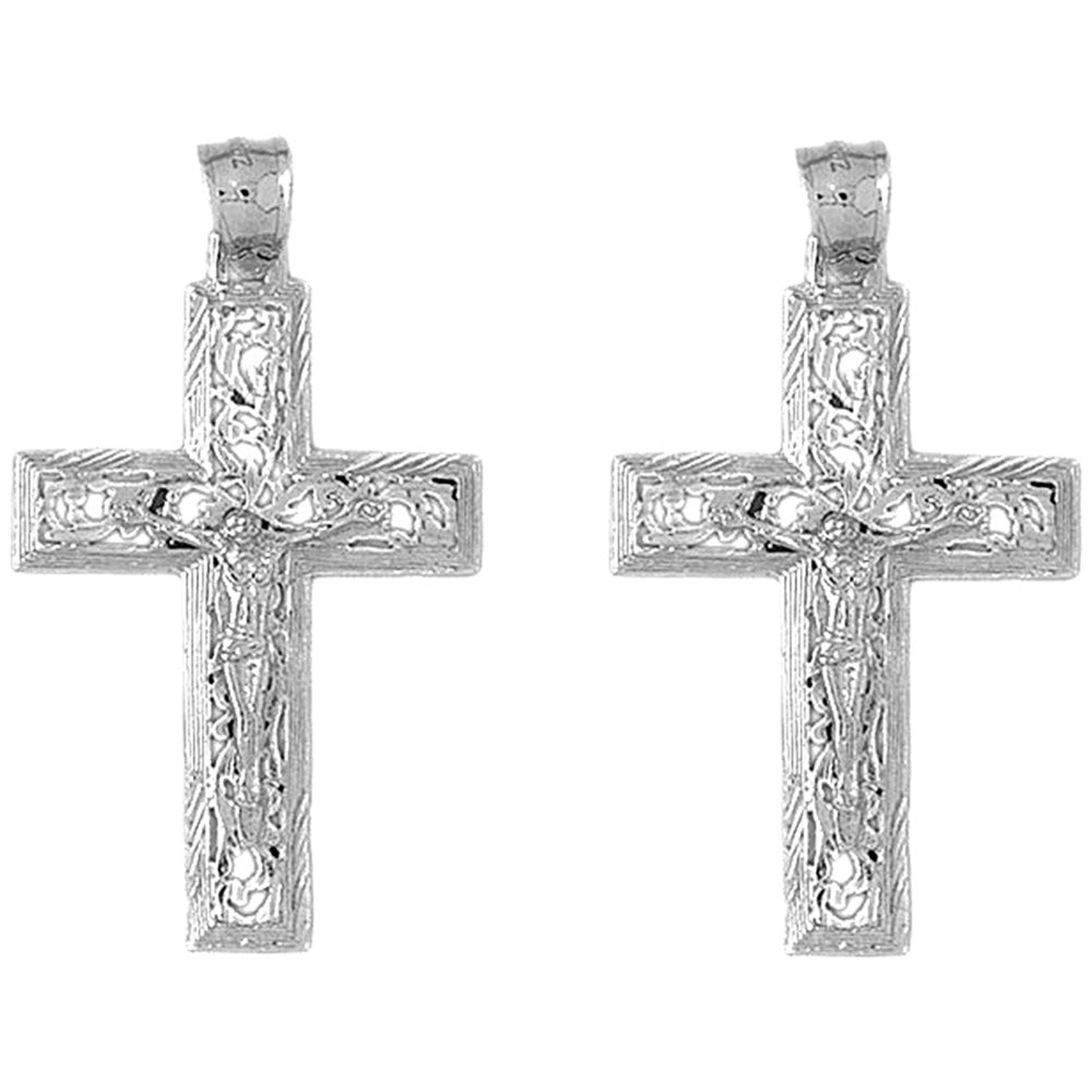 14K or 18K Gold 46mm Vine Crucifix Earrings