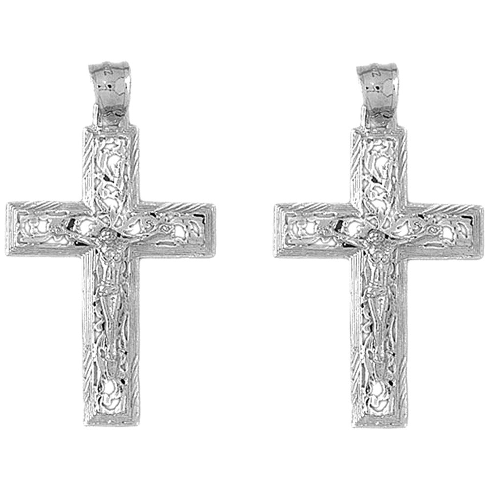 Sterling Silver 46mm Vine Crucifix Earrings