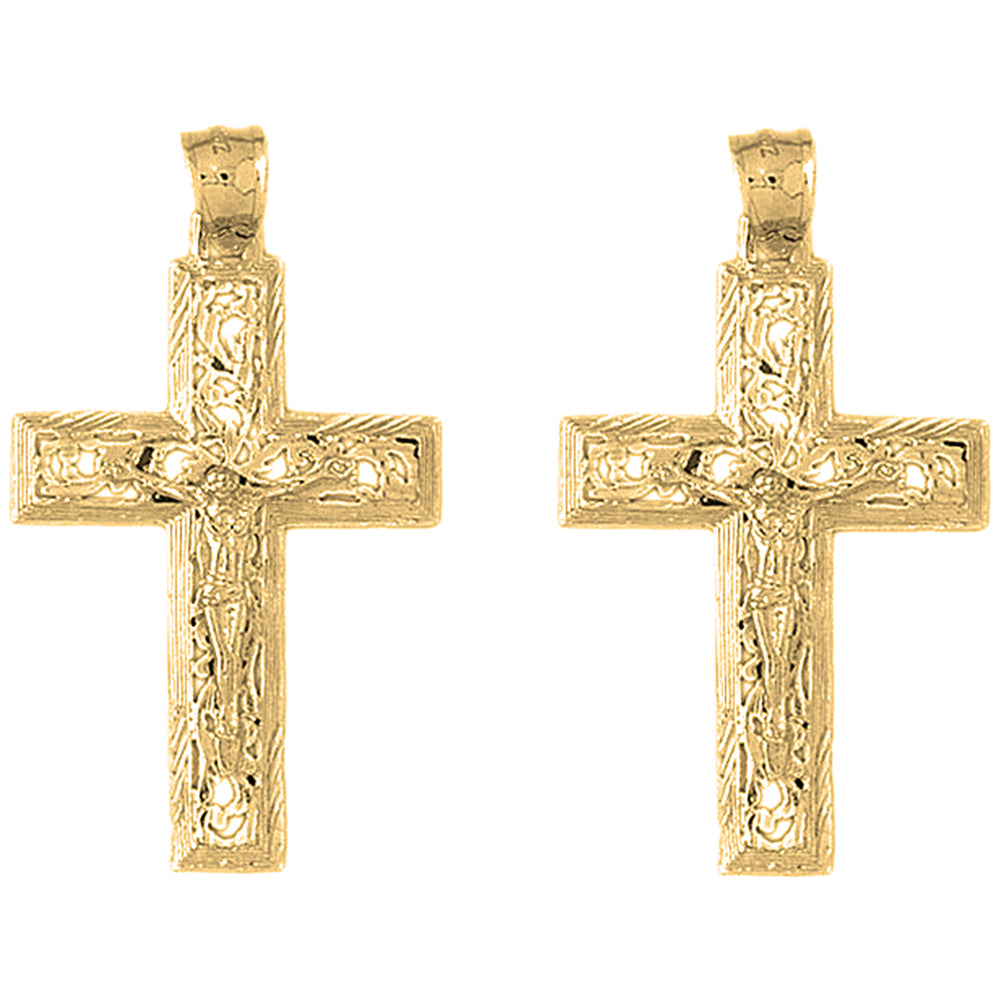 14K or 18K Gold 46mm Vine Crucifix Earrings