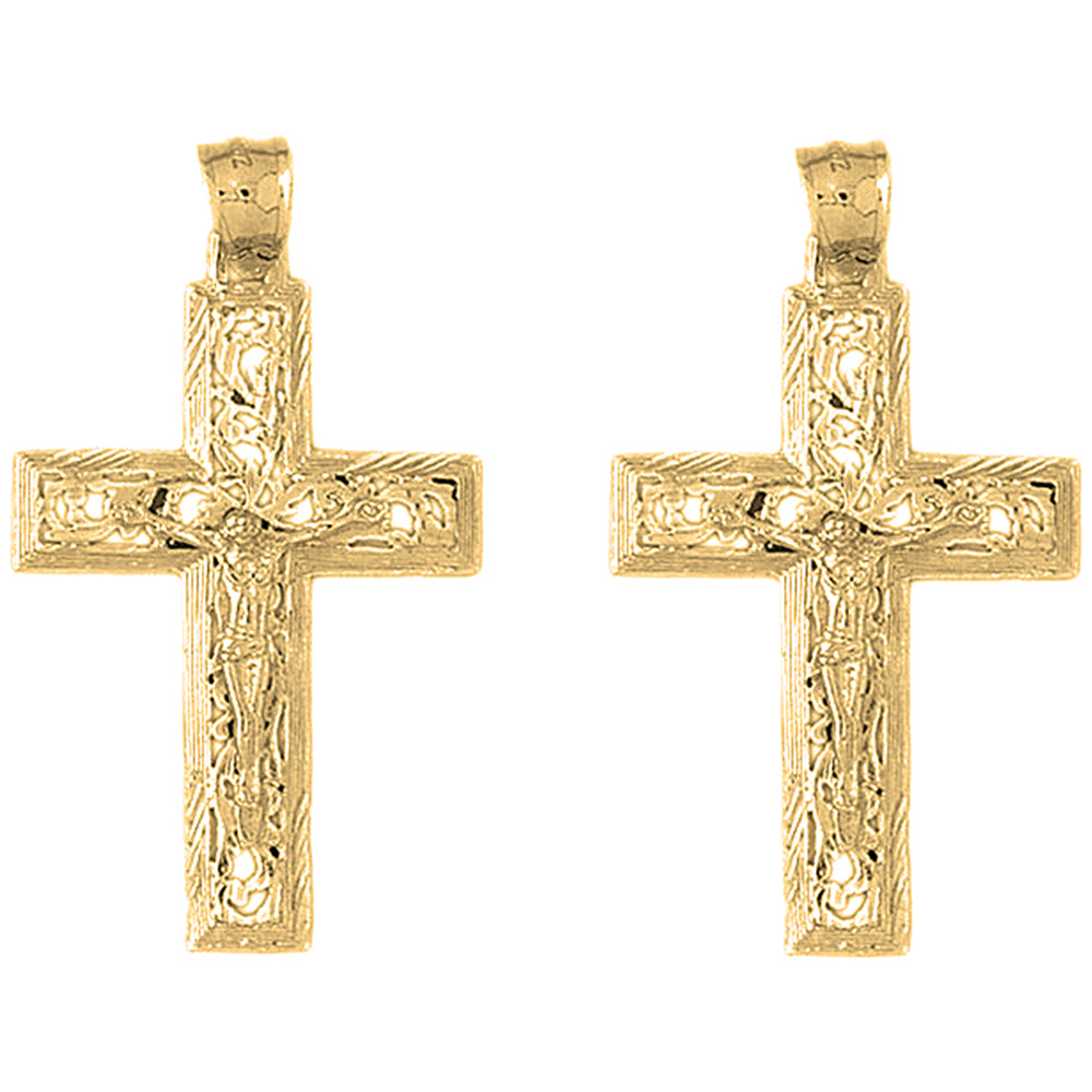 Yellow Gold-plated Silver 46mm Vine Crucifix Earrings