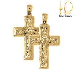 14K or 18K Gold Vine Crucifix Earrings