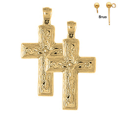 Sterling Silver 36mm Vine Crucifix Earrings (White or Yellow Gold Plated)