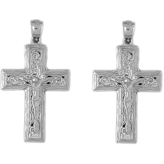 Sterling Silver 36mm Vine Crucifix Earrings