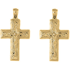 Yellow Gold-plated Silver 36mm Vine Crucifix Earrings