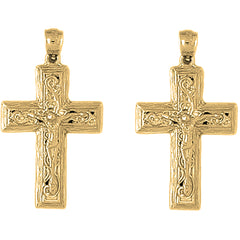 14K or 18K Gold 36mm Vine Crucifix Earrings
