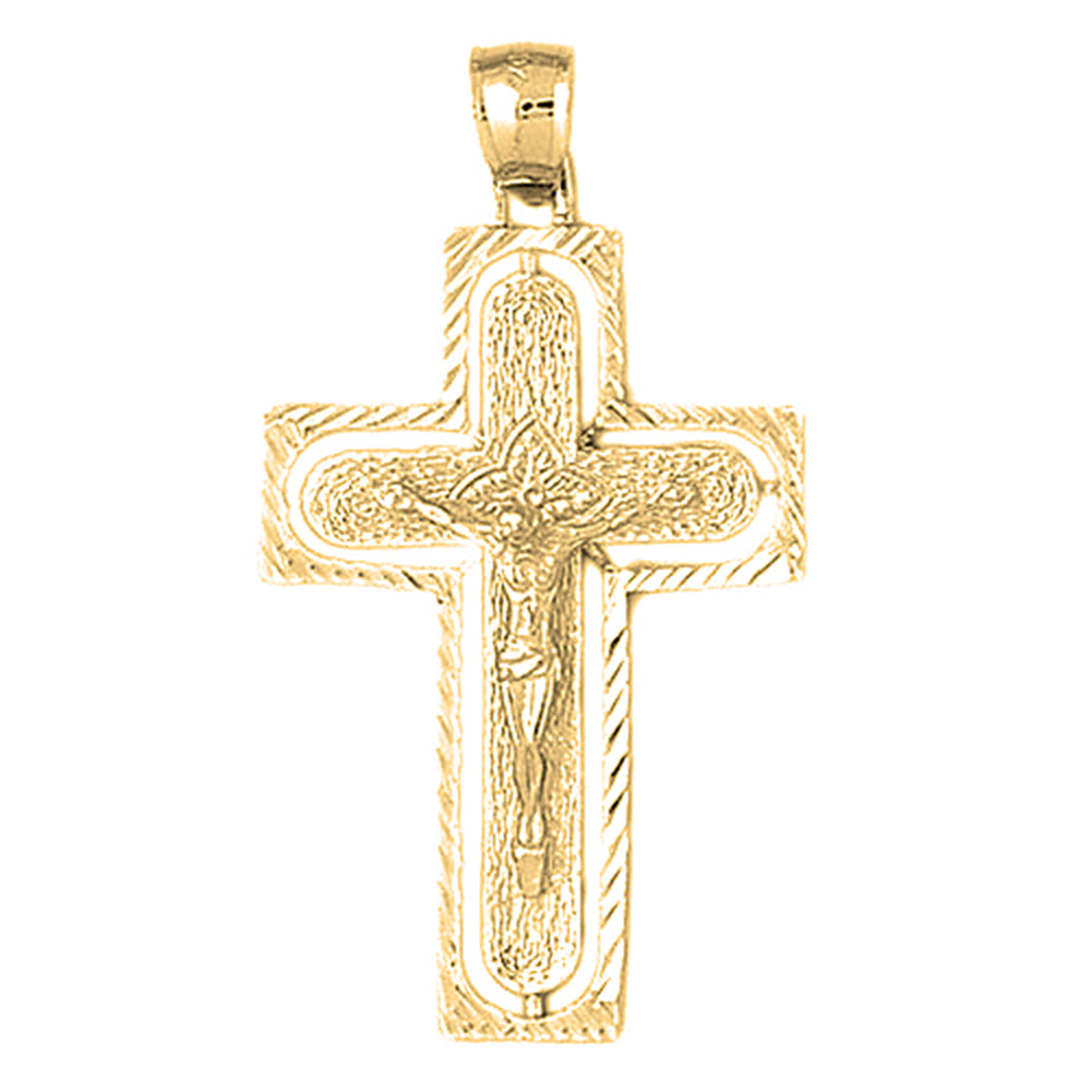 10K, 14K or 18K Gold Routed Crucifix Pendant