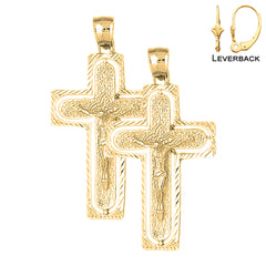 Sterling Silver 49mm Routed Crucifix Earrings (White or Yellow Gold Plated)