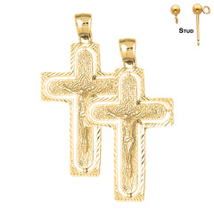 Sterling Silver 49mm Routed Crucifix Earrings (White or Yellow Gold Plated)