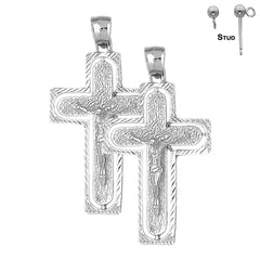 Pendientes de crucifijo enrutado de plata de ley de 49 mm (chapados en oro blanco o amarillo)