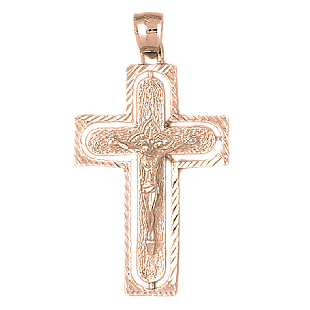 10K, 14K or 18K Gold Routed Crucifix Pendant