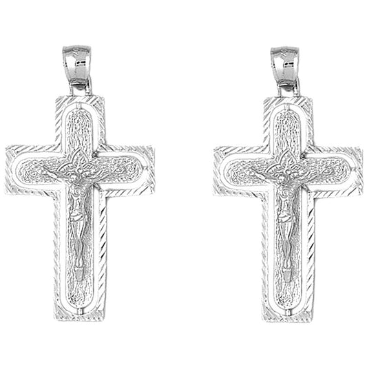 14K or 18K Gold 49mm Routed Crucifix Earrings