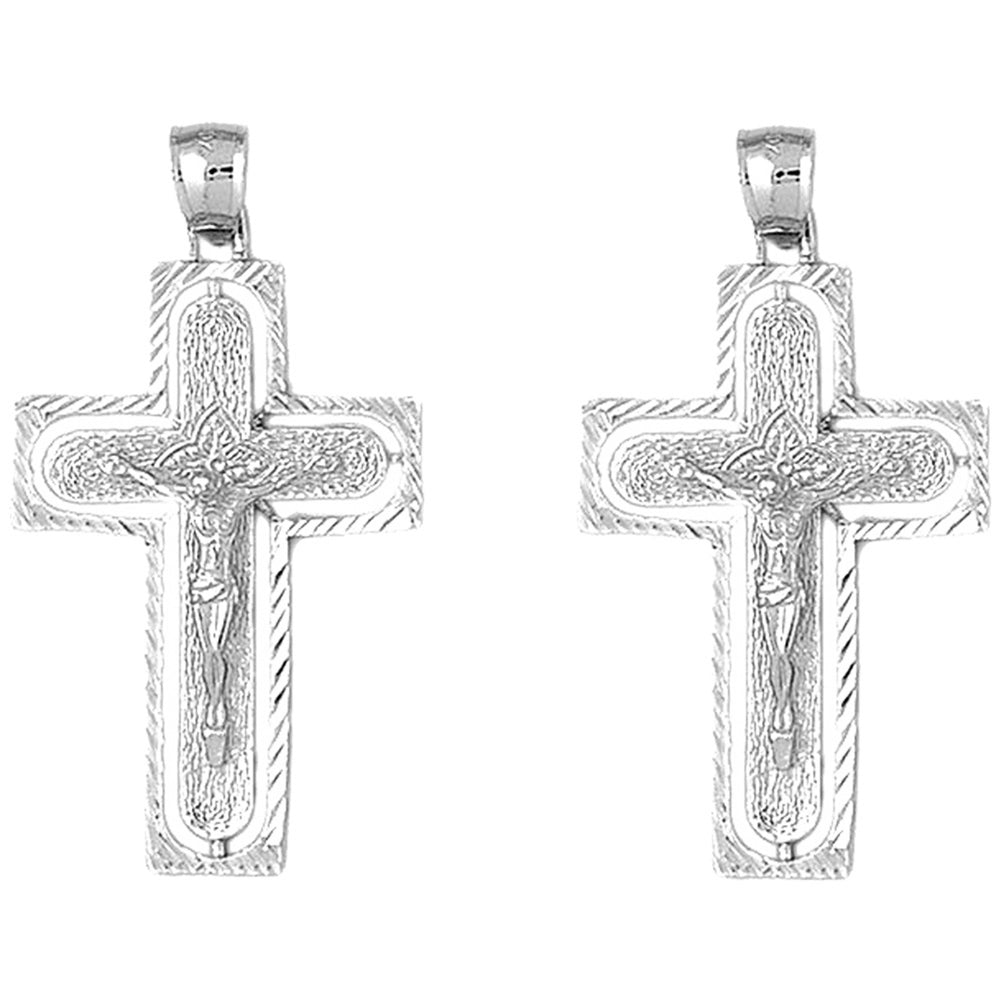 Sterling Silver 49mm Routed Crucifix Earrings