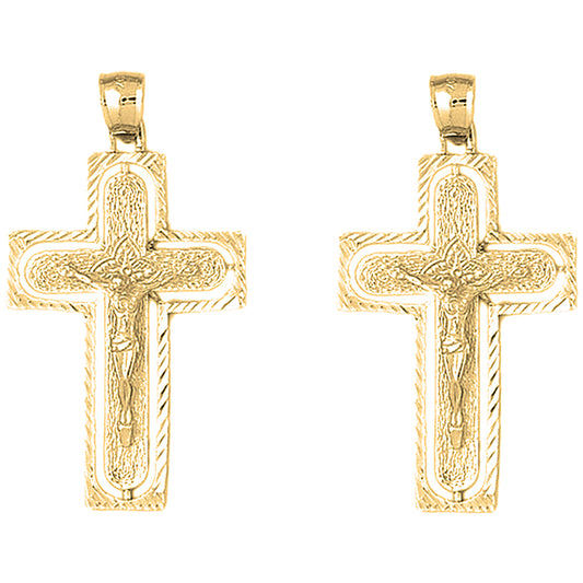 Yellow Gold-plated Silver 49mm Routed Crucifix Earrings