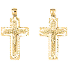 Yellow Gold-plated Silver 49mm Routed Crucifix Earrings