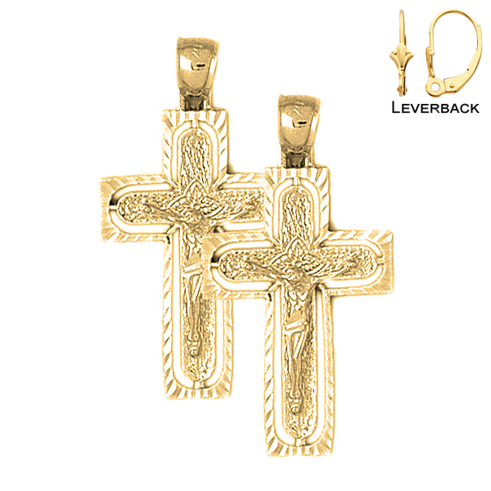 14K or 18K Gold Routed Crucifix Earrings