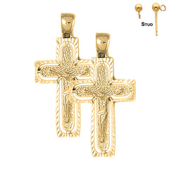 Sterling Silver 37mm Routed Crucifix Earrings (White or Yellow Gold Plated)