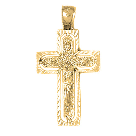 10K, 14K or 18K Gold Routed Crucifix Pendant