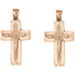 14K or 18K Gold 37mm Routed Crucifix Earrings