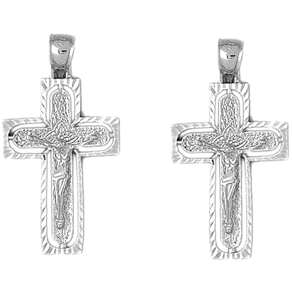 14K or 18K Gold 37mm Routed Crucifix Earrings