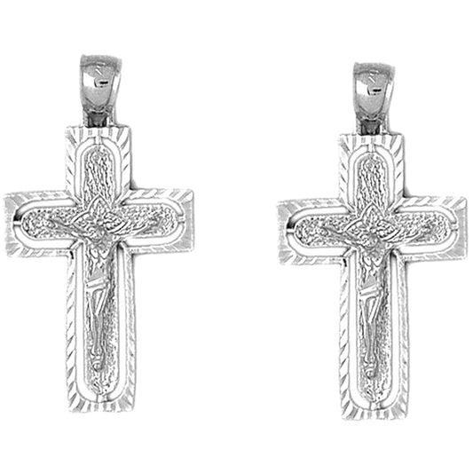 Sterling Silver 37mm Routed Crucifix Earrings