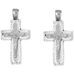 Sterling Silver 37mm Routed Crucifix Earrings