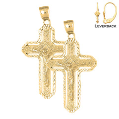 Sterling Silver 48mm Routed Crucifix Earrings (White or Yellow Gold Plated)