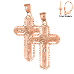 14K or 18K Gold Routed Crucifix Earrings