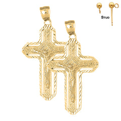 Sterling Silver 48mm Routed Crucifix Earrings (White or Yellow Gold Plated)