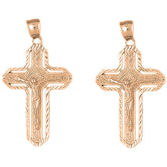 14K or 18K Gold 48mm Routed Crucifix Earrings