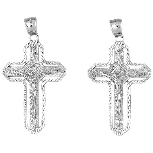 Sterling Silver 48mm Routed Crucifix Earrings