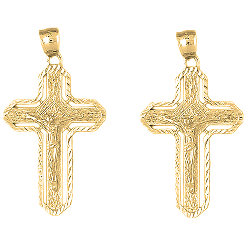 14K or 18K Gold 48mm Routed Crucifix Earrings