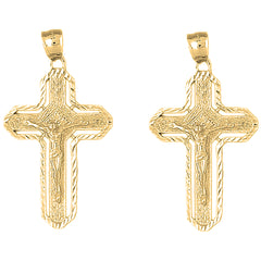 Yellow Gold-plated Silver 48mm Routed Crucifix Earrings