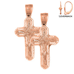 14K or 18K Gold Routed Crucifix Earrings