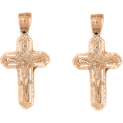 14K or 18K Gold 38mm Routed Crucifix Earrings