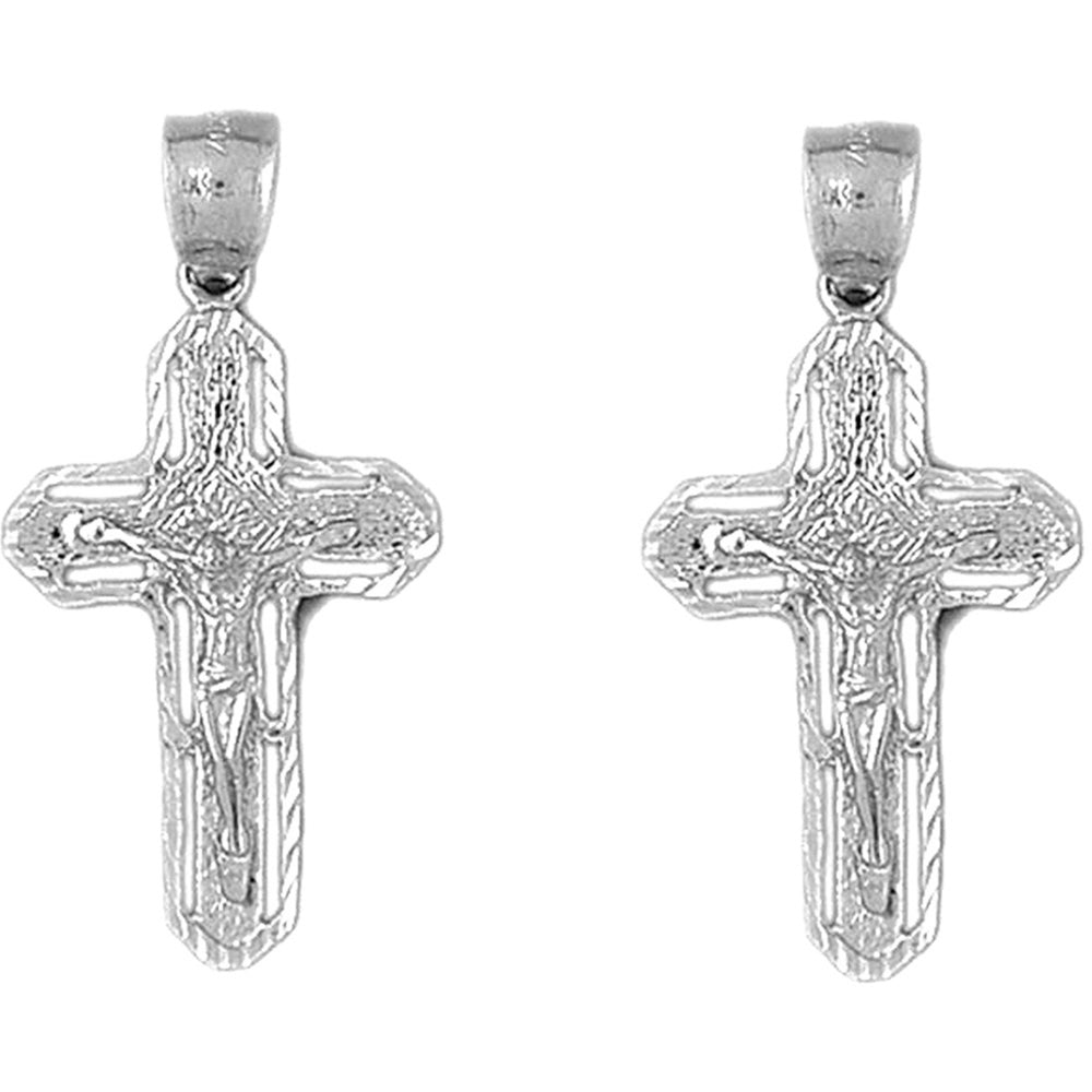 Sterling Silver 38mm Routed Crucifix Earrings