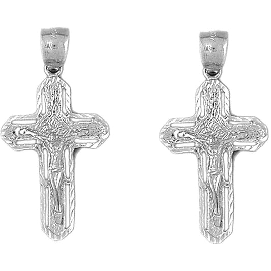 Sterling Silver 38mm Routed Crucifix Earrings