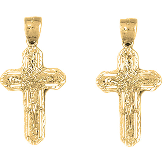 14K or 18K Gold 38mm Routed Crucifix Earrings