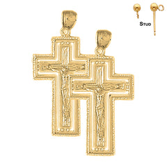 14K or 18K Gold Routed Crucifix Earrings