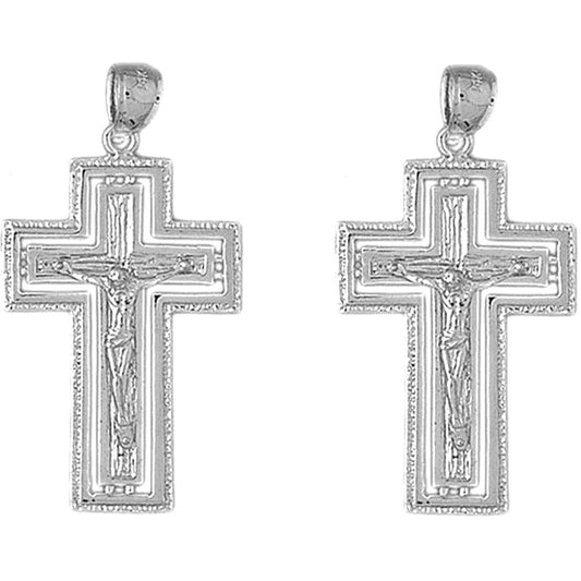 14K or 18K Gold 42mm Routed Crucifix Earrings