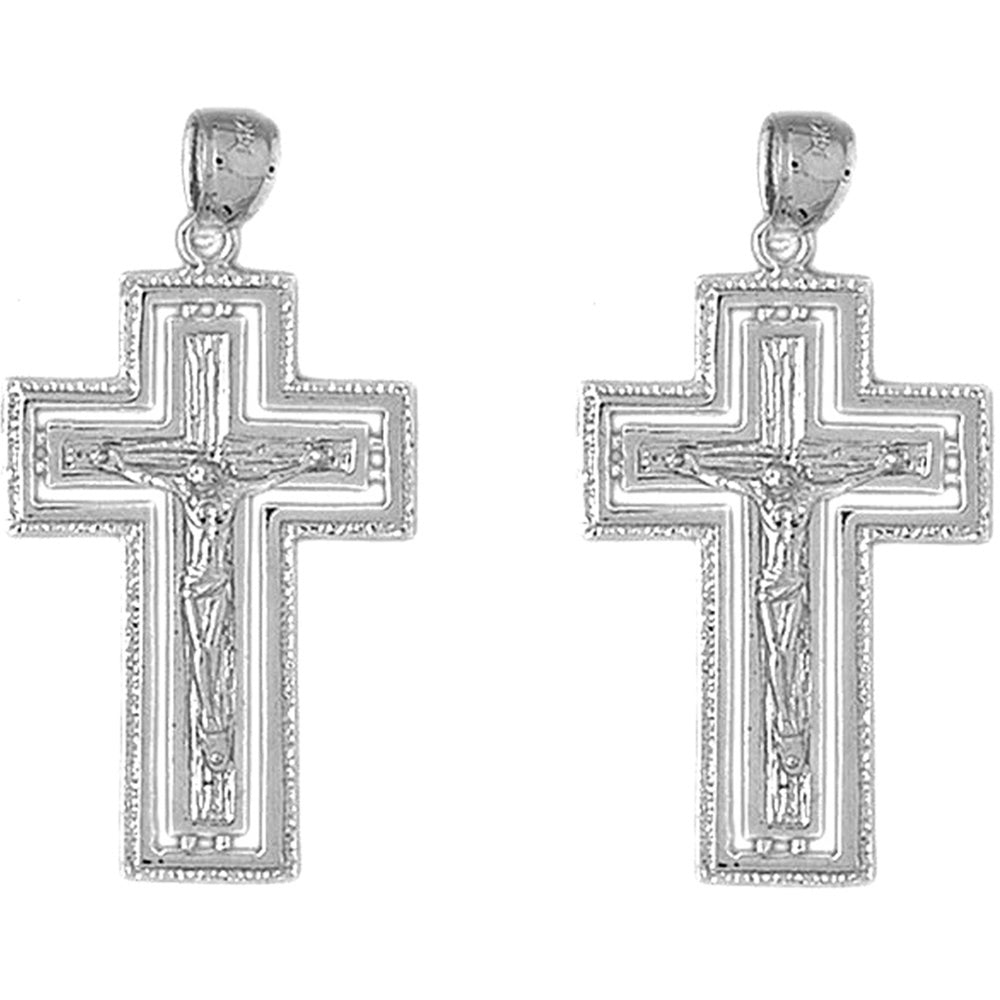 Sterling Silver 42mm Routed Crucifix Earrings