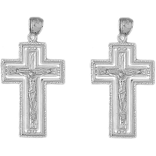 Sterling Silver 42mm Routed Crucifix Earrings