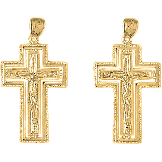 14K or 18K Gold 42mm Routed Crucifix Earrings