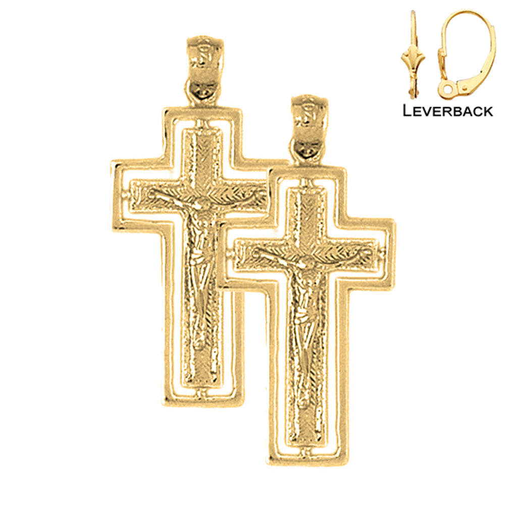 14K or 18K Gold Routed Crucifix Earrings