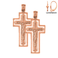 14K or 18K Gold Routed Crucifix Earrings